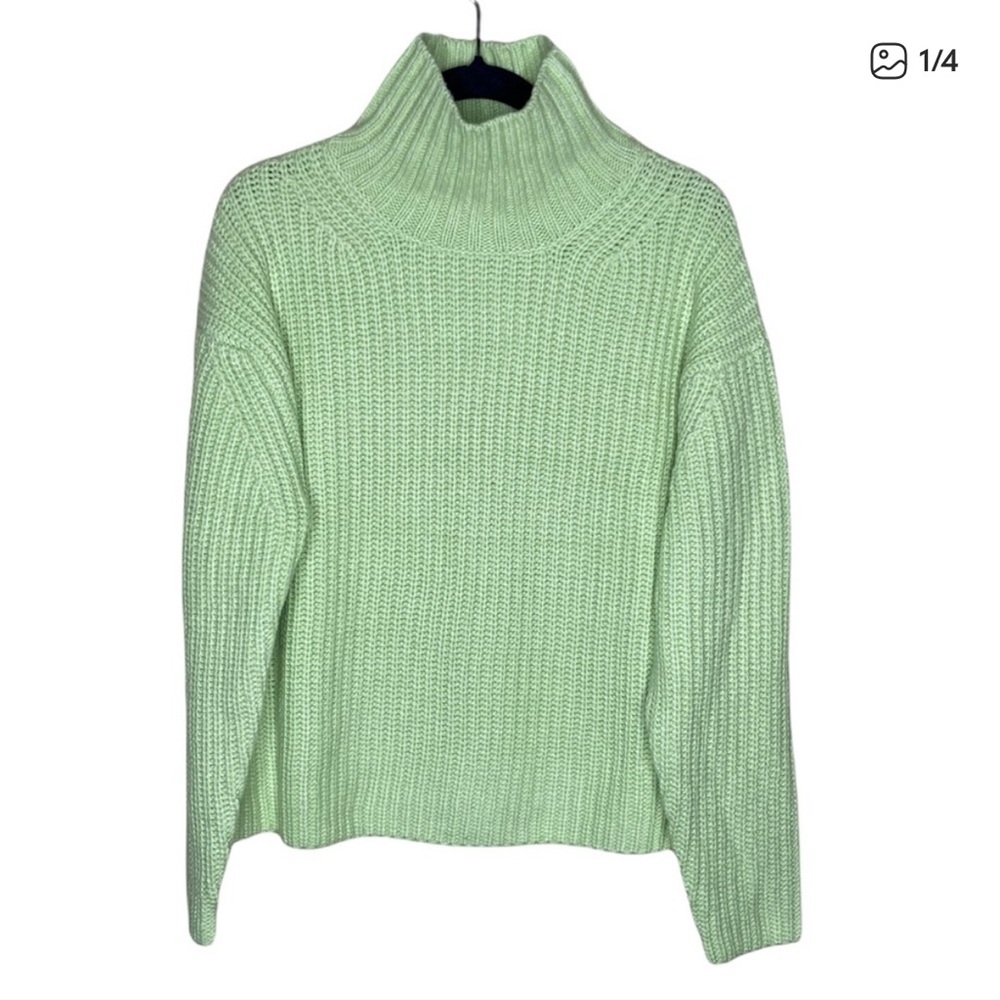 Ann Taylor Mint Green Wool Blend Chunky Knit Mock Neck Sweater (M)